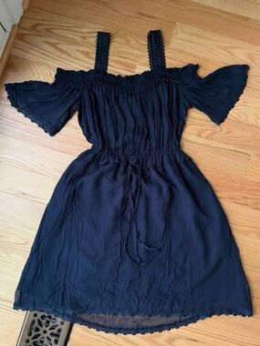 The Kooples Navy Blue Cold Shoulder Mini Dress Drawstring Waist Size 8